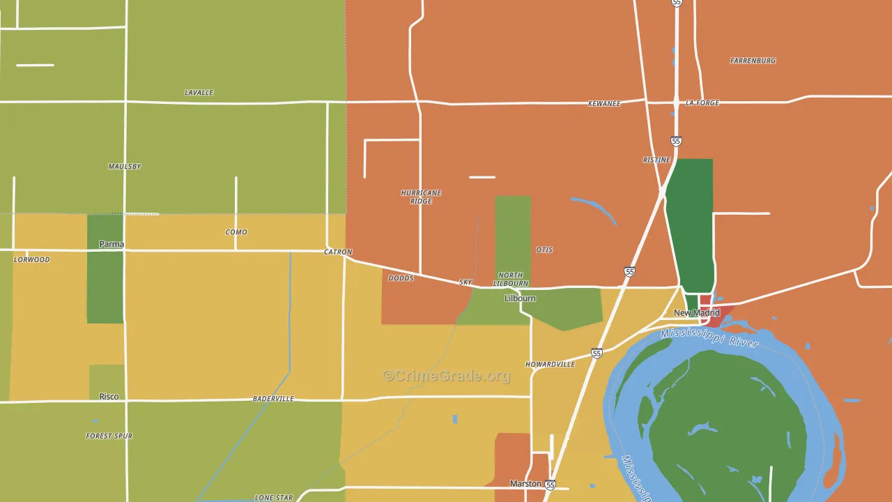 New Madrid County, MO Map of Drug-Related Crime Rates