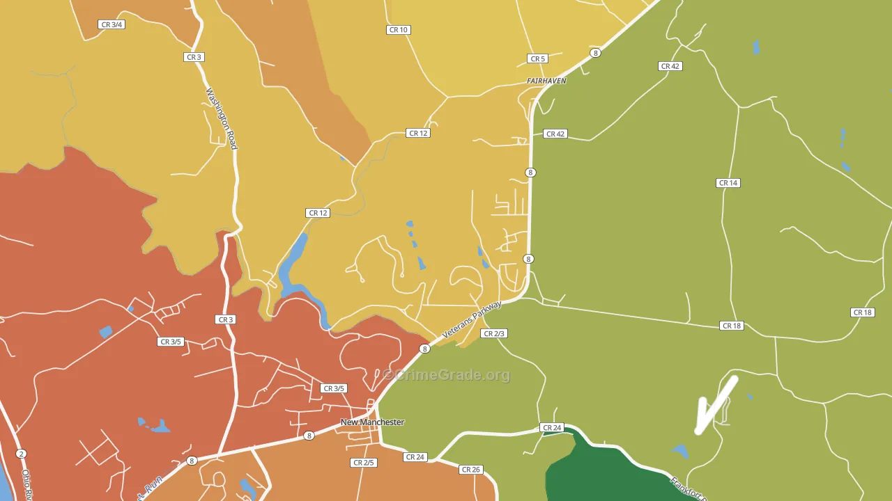 New Manchester, WV Map of Drug-Related Crime Rates