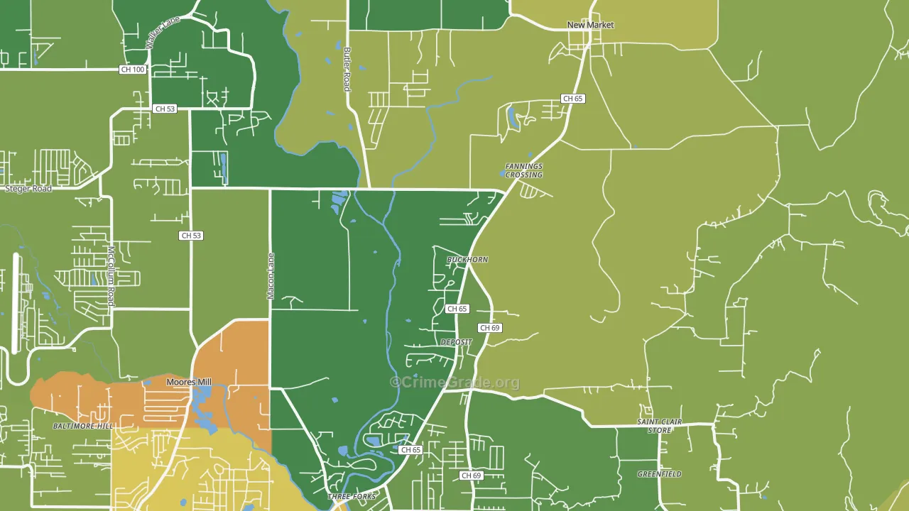 New Market, AL Map of Drug-Related Crime Rates