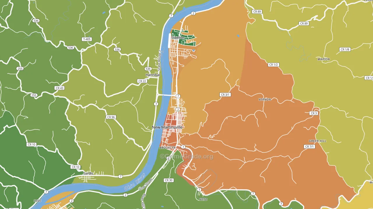 New Martinsville, WV Map of Drug-Related Crime Rates