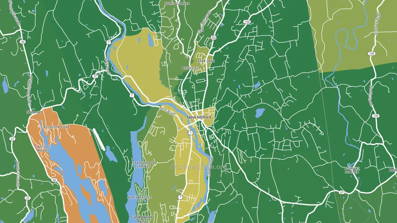 New Milford, CT Map of Drug-Related Crime Rates