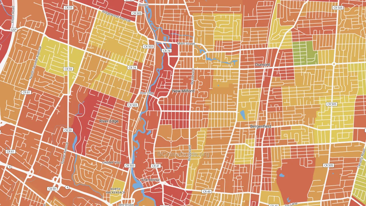 New Milford, NJ Map of Drug-Related Crime Rates