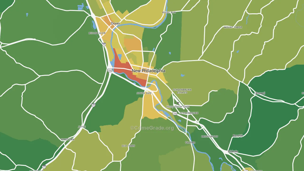 New Philadelphia, OH Map of Drug-Related Crime Rates