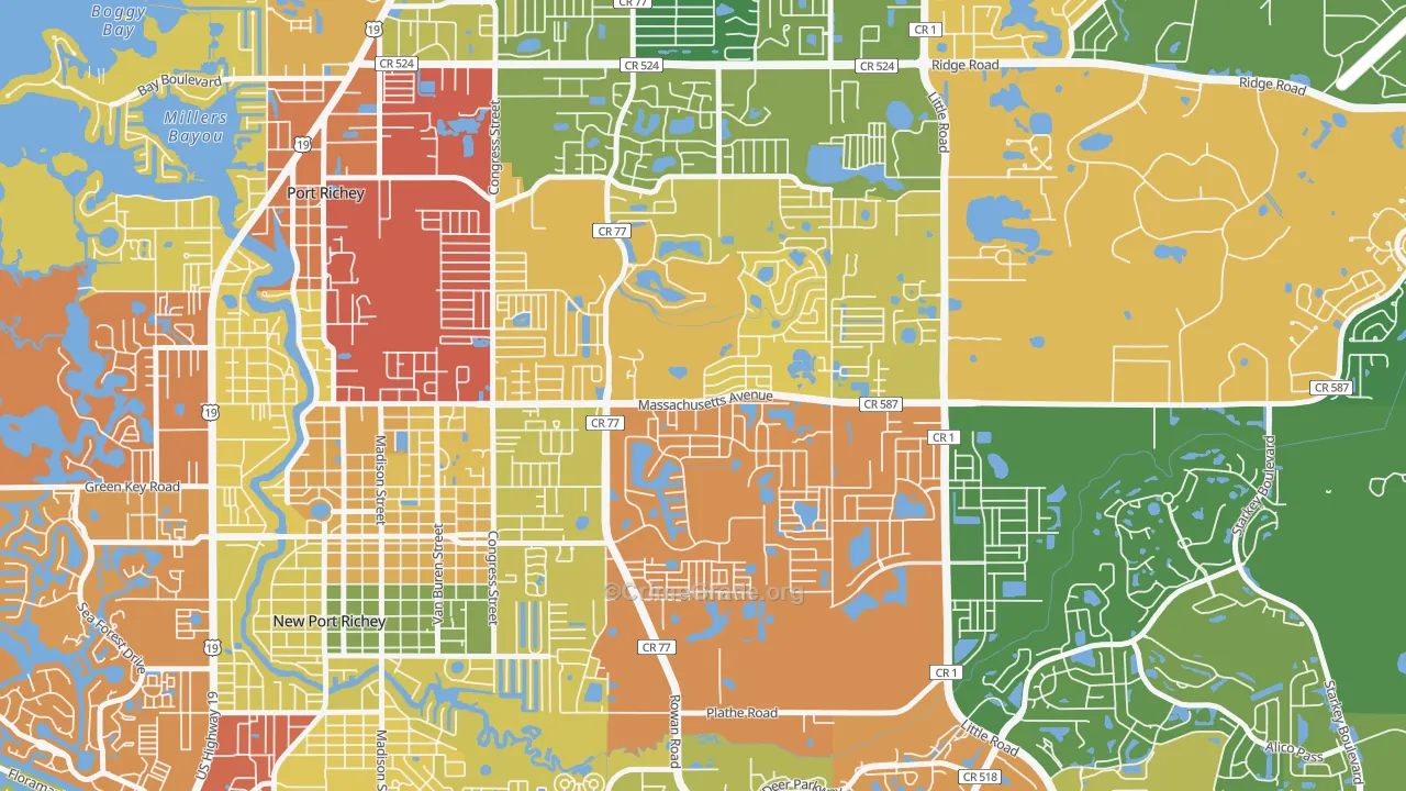 New Port Richey East, FL Map of Drug-Related Crime Rates
