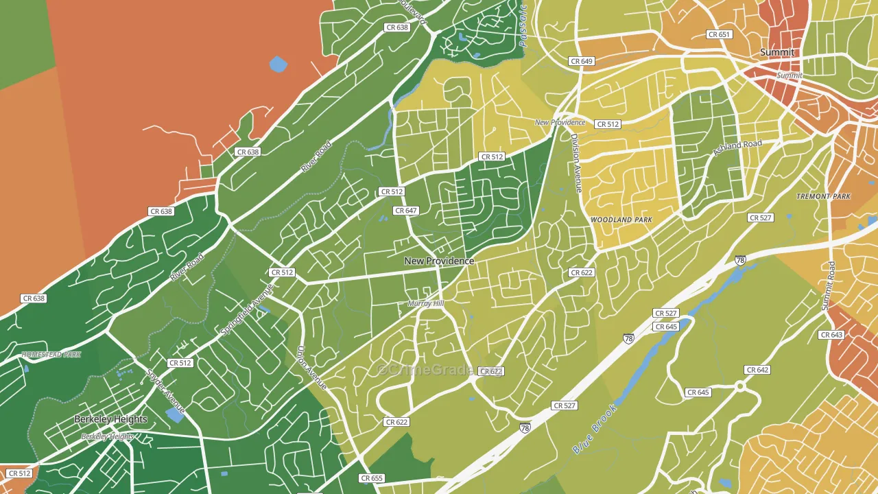 New Providence, NJ Map of Drug-Related Crime Rates
