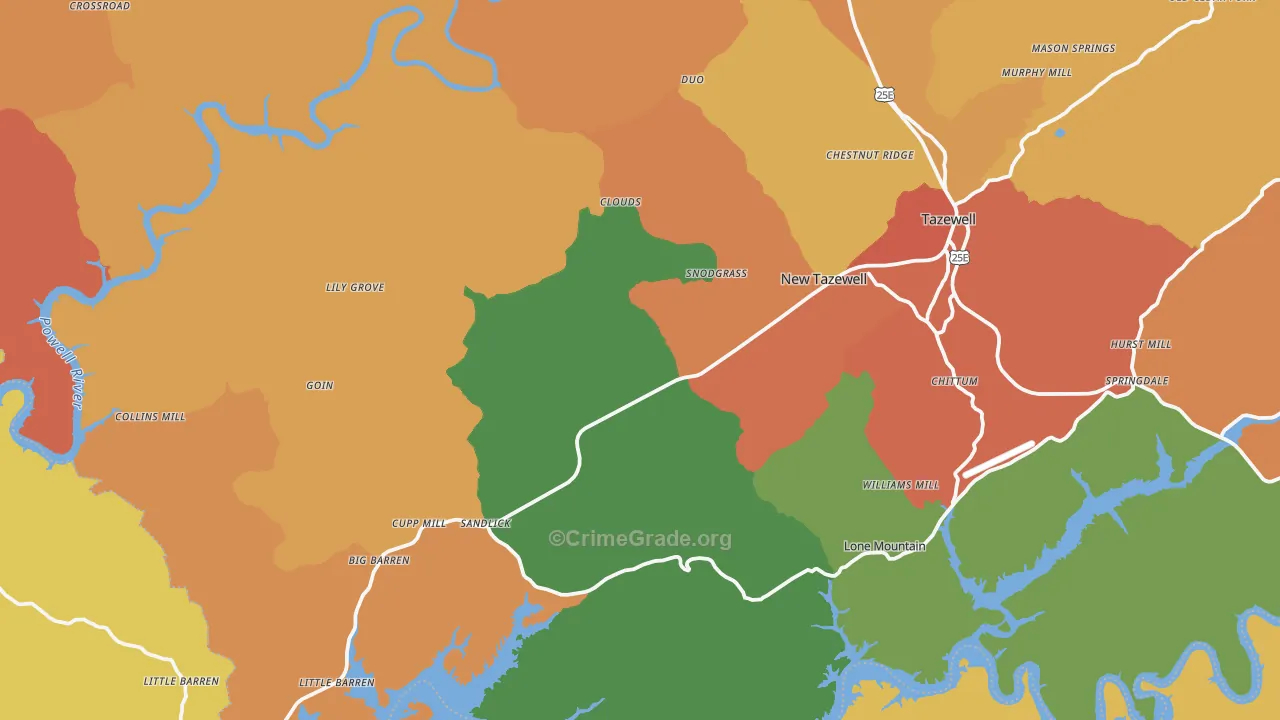 New Tazewell, TN Map of Drug-Related Crime Rates