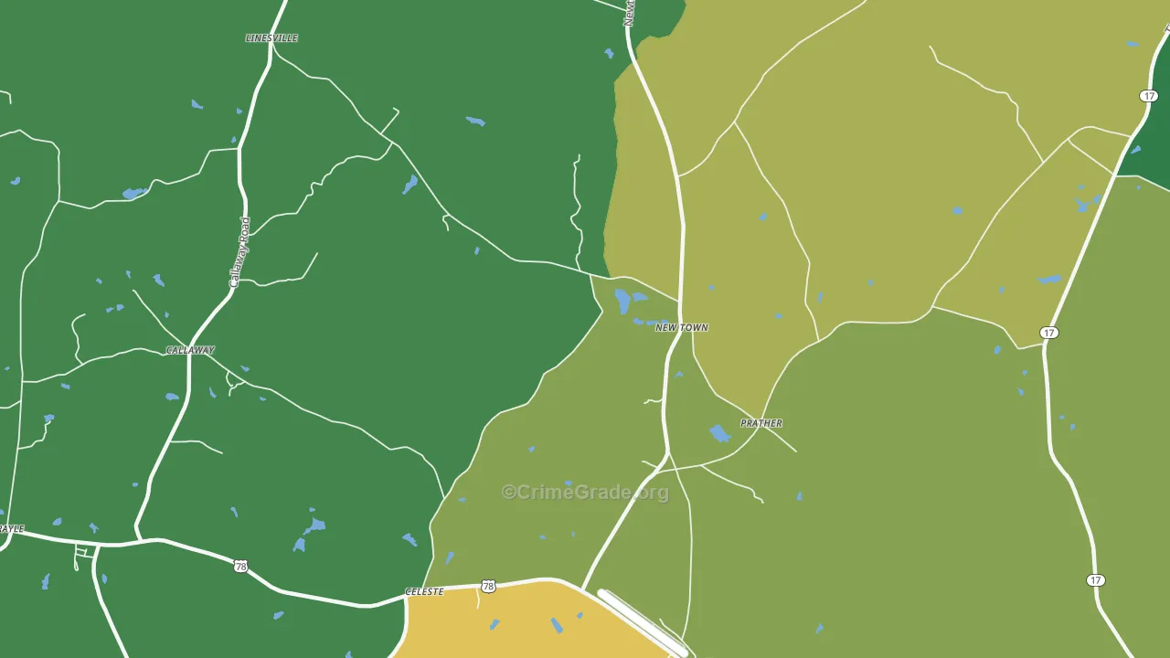 New Town, GA Map of Drug-Related Crime Rates