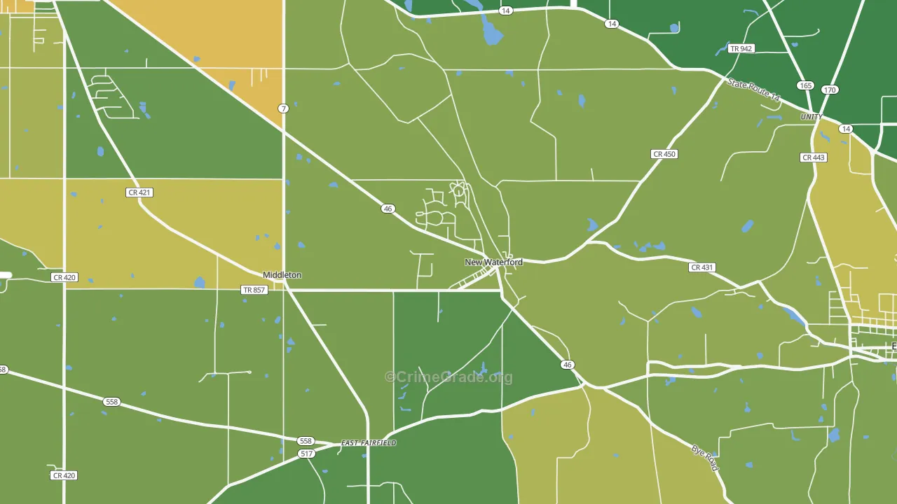 New Waterford, OH Map of Drug-Related Crime Rates