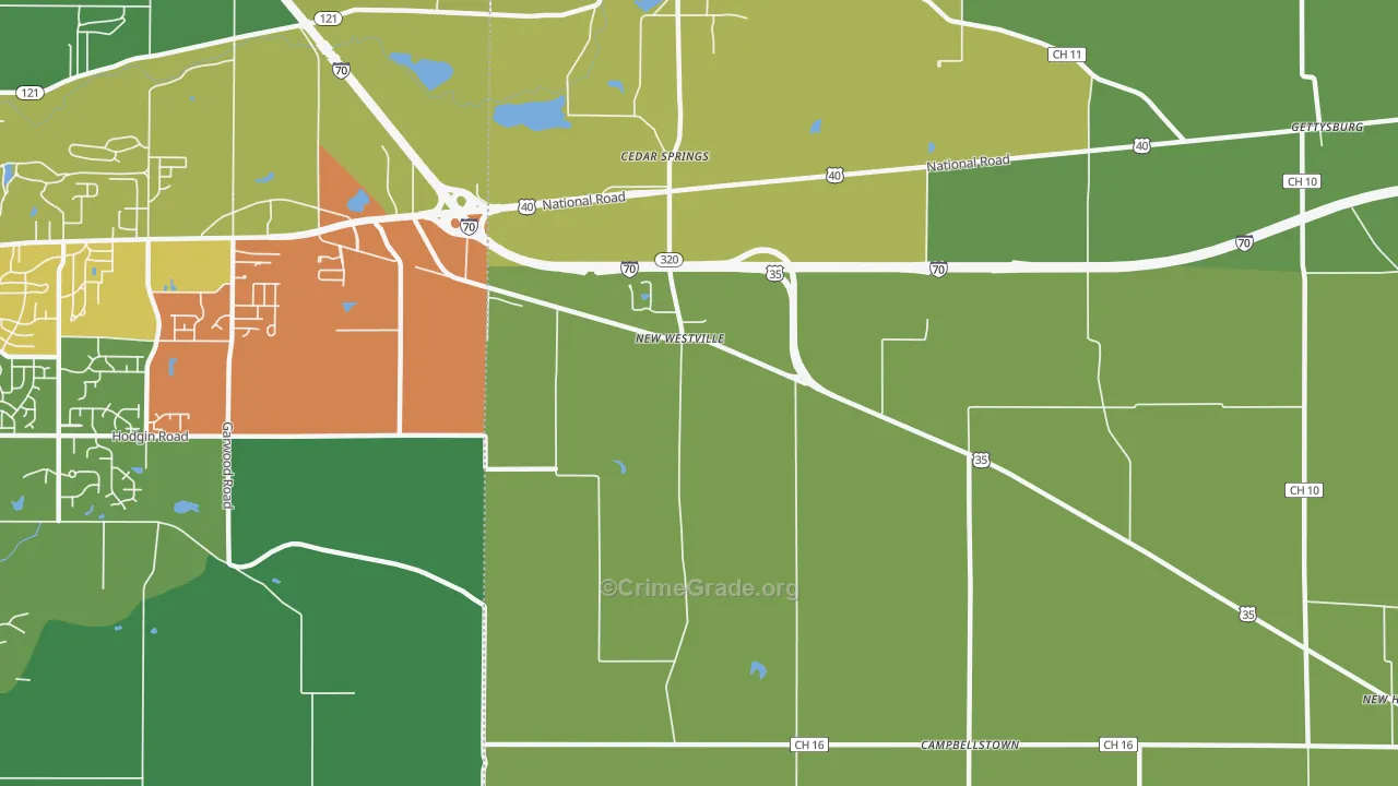 New Westville, OH Map of Drug-Related Crime Rates