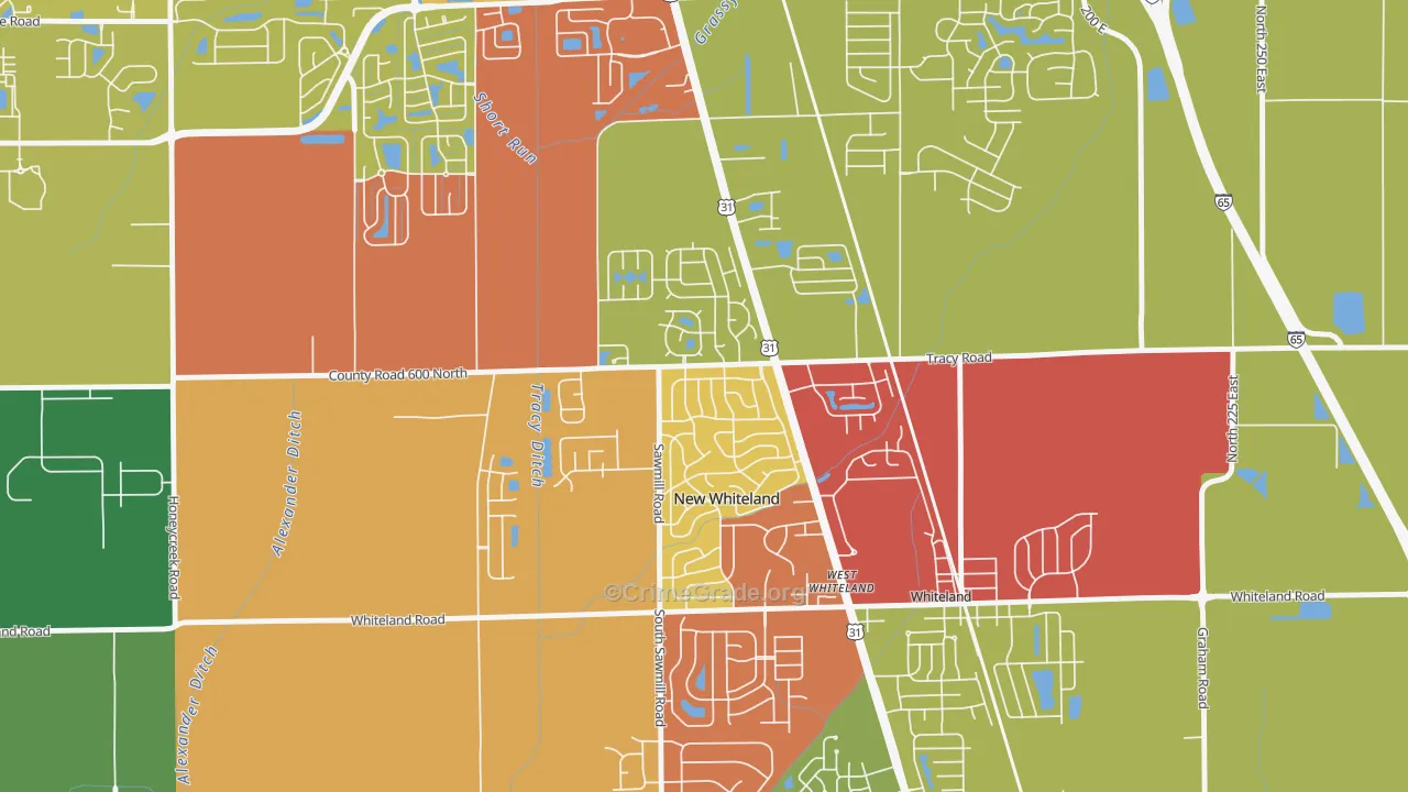 New Whiteland, IN Map of Drug-Related Crime Rates
