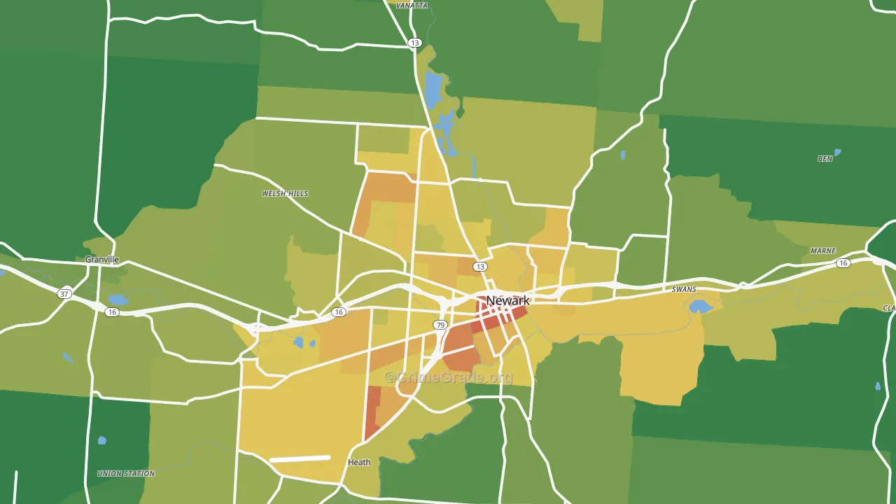 Newark, OH Map of Drug-Related Crime Rates