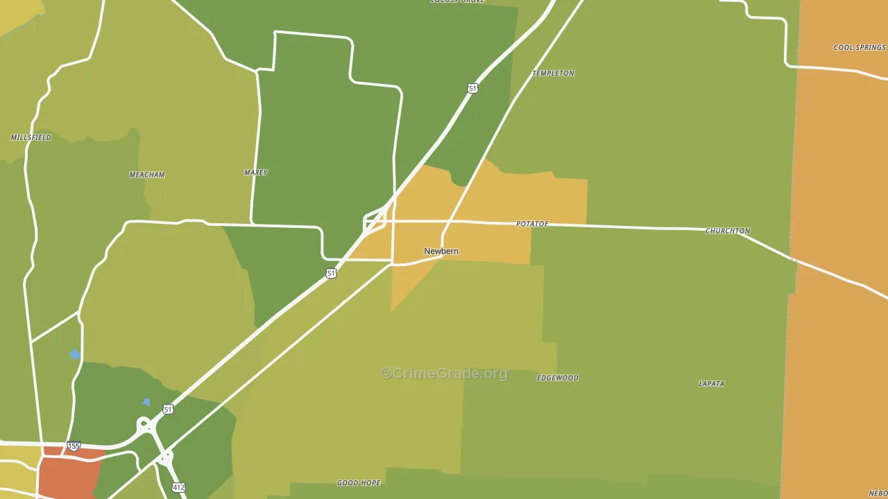 Newbern, TN Map of Drug-Related Crime Rates