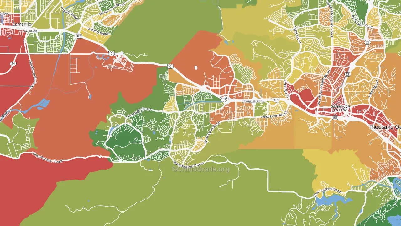 Newbury Park, CA Map of Drug-Related Crime Rates