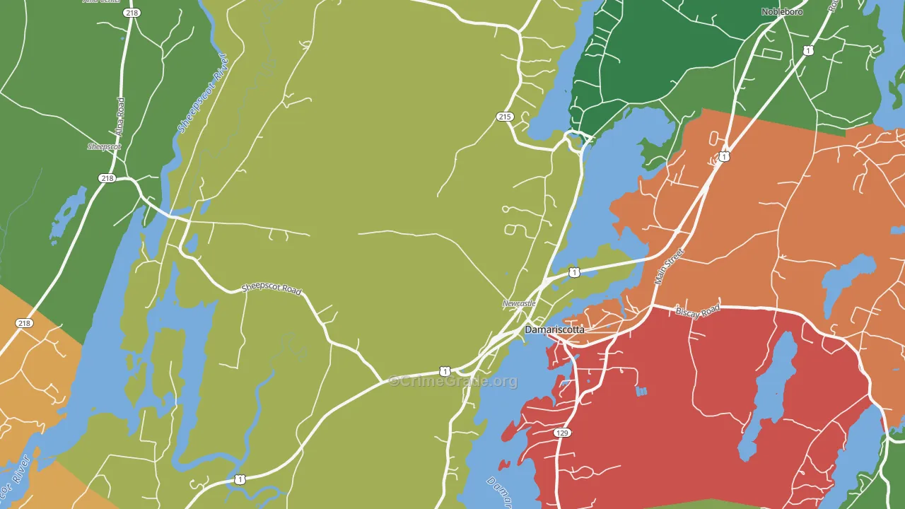Newcastle, ME Map of Drug-Related Crime Rates