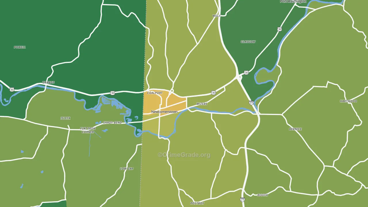 Newcomerstown, OH Map of Drug-Related Crime Rates