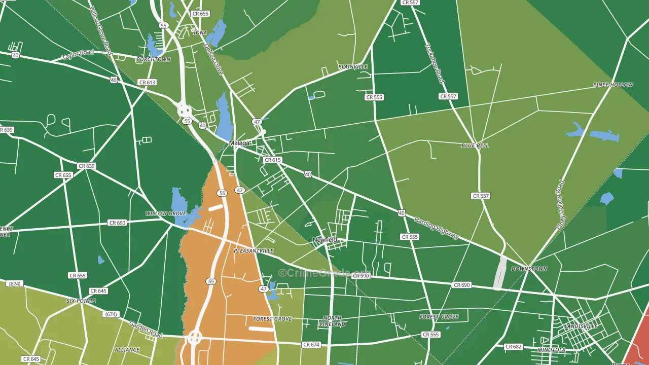 Newfield, NJ Map of Drug-Related Crime Rates