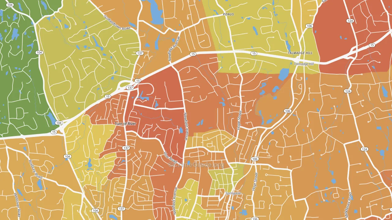 Newfield, Stamford, CT Map of Drug-Related Crime Rates
