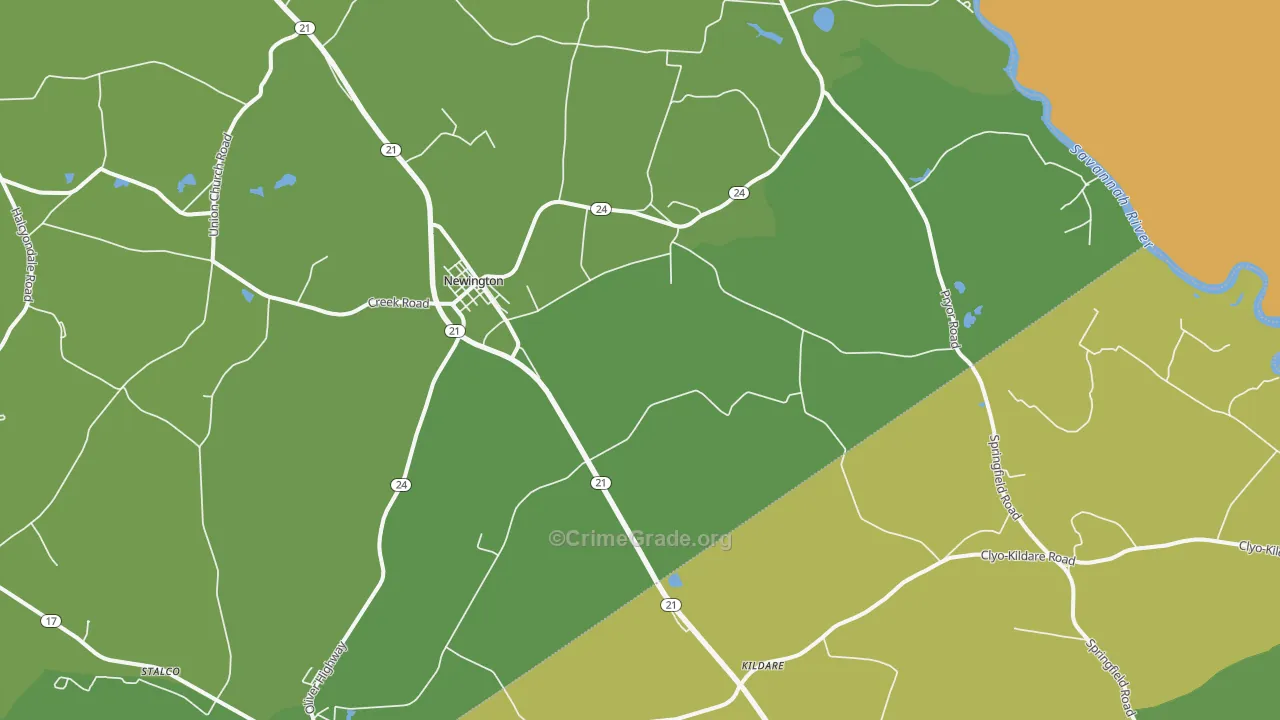 Newington, GA Map of Drug-Related Crime Rates