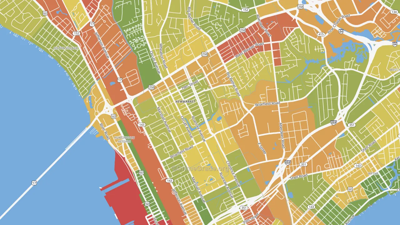 Newmarket South, Newport News, VA Map of Drug-Related Crime Rates