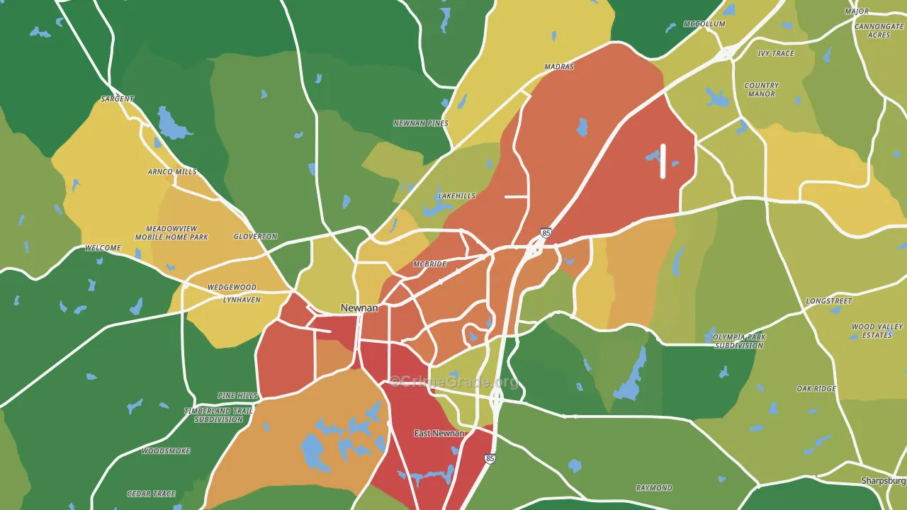 Newnan, GA Map of Drug-Related Crime Rates