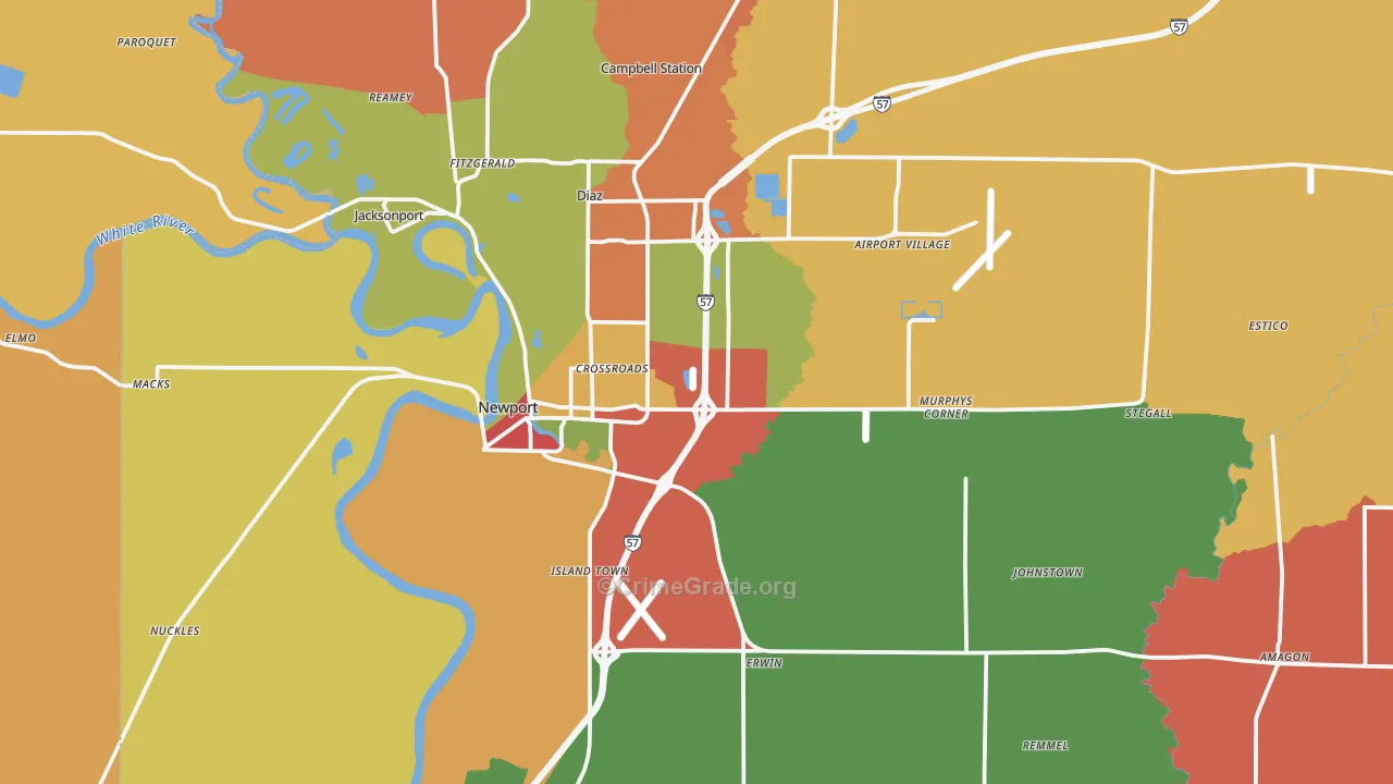 Newport, AR Map of Drug-Related Crime Rates