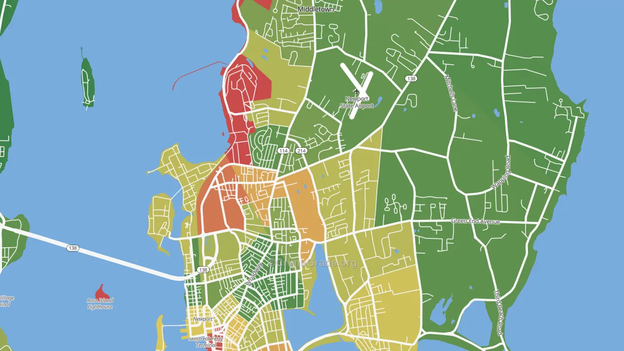 Newport East, RI Map of Drug-Related Crime Rates