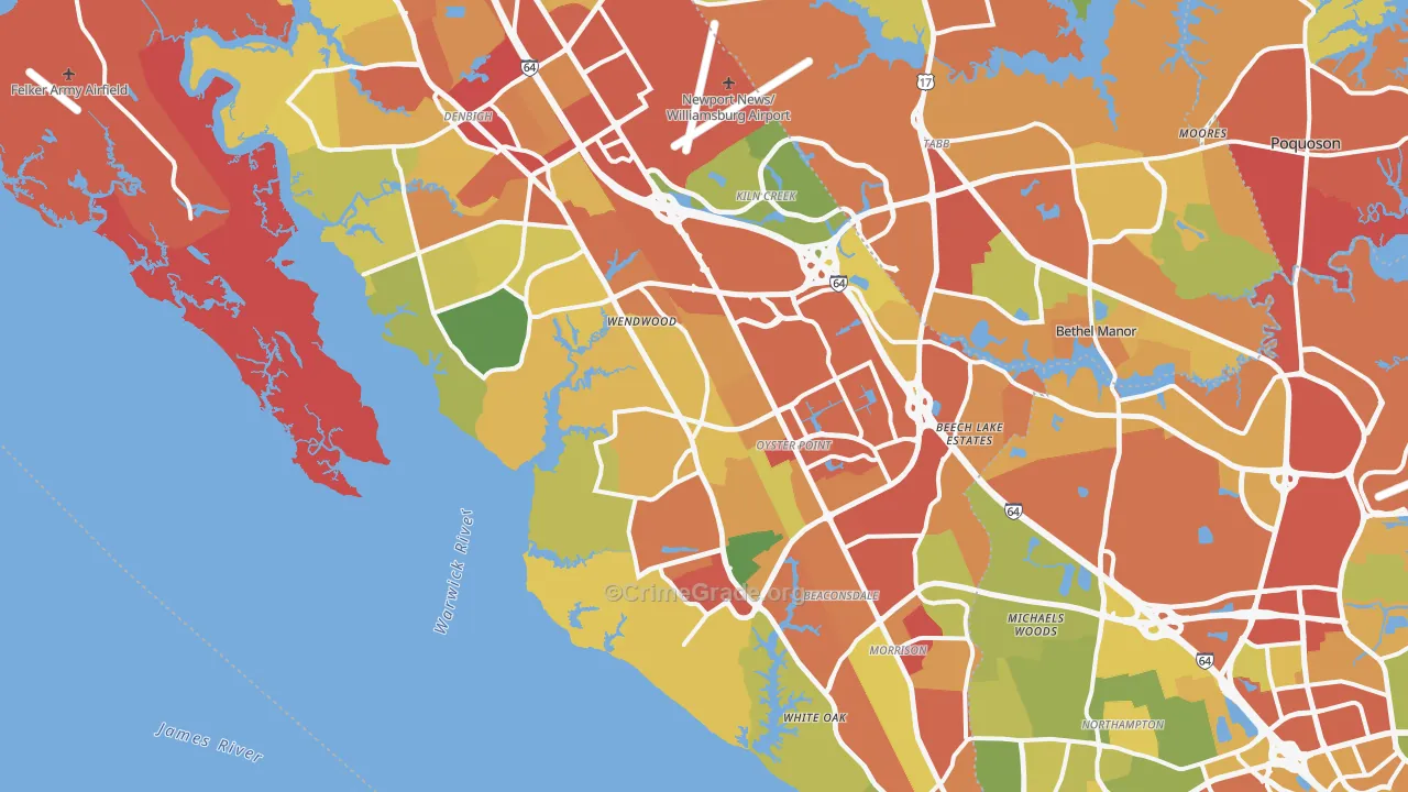 Newport News City, VA Map of Drug-Related Crime Rates