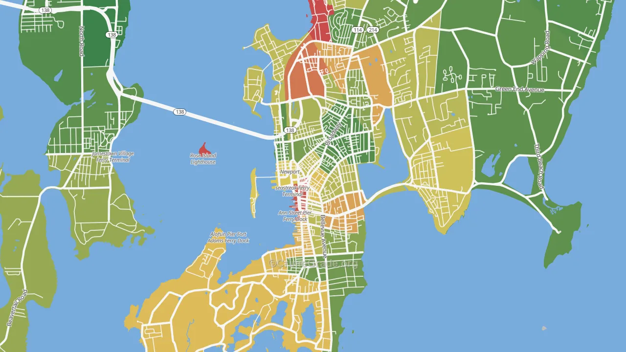 Newport, RI Map of Drug-Related Crime Rates