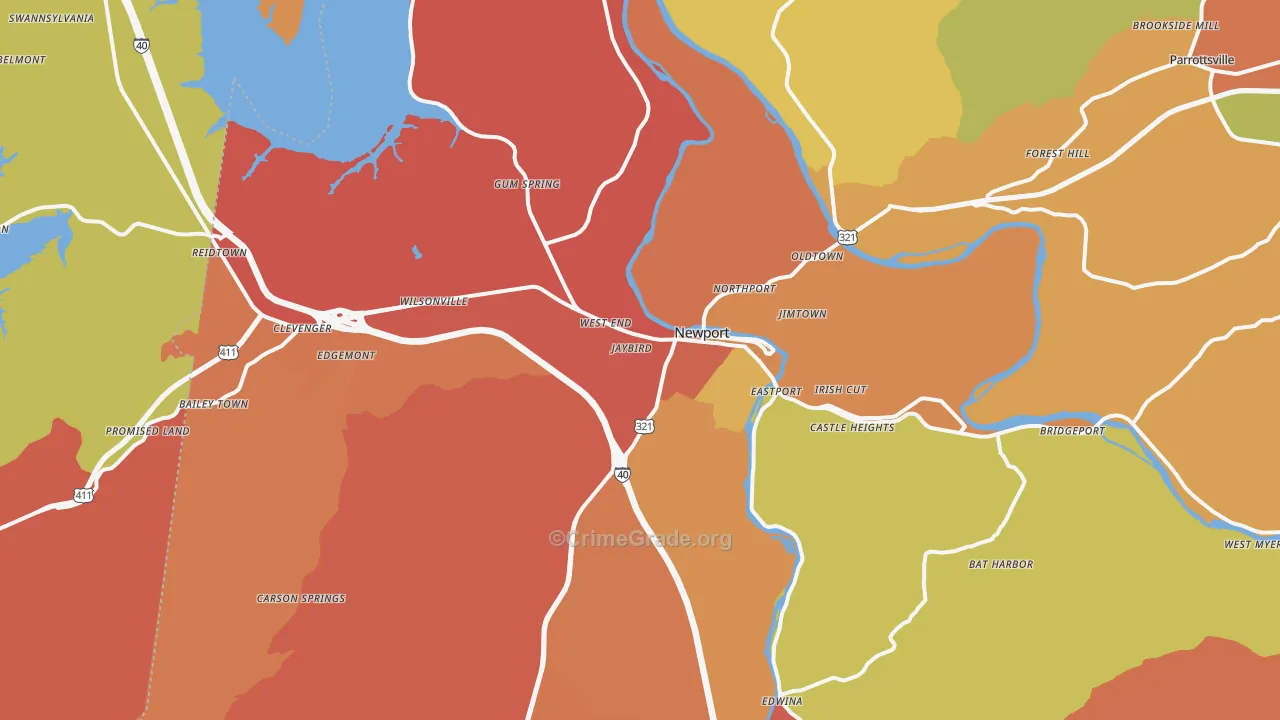 Newport, TN Map of Drug-Related Crime Rates
