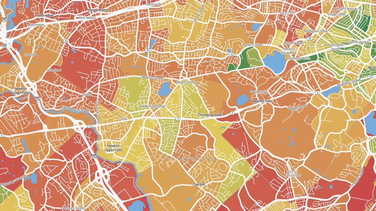 Newton Center, MA Map of Drug-Related Crime Rates