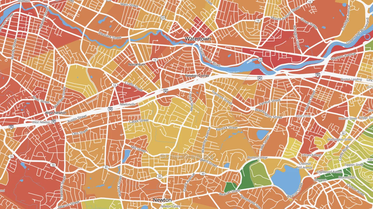 Newton Corner, Newton, MA Map of Drug-Related Crime Rates
