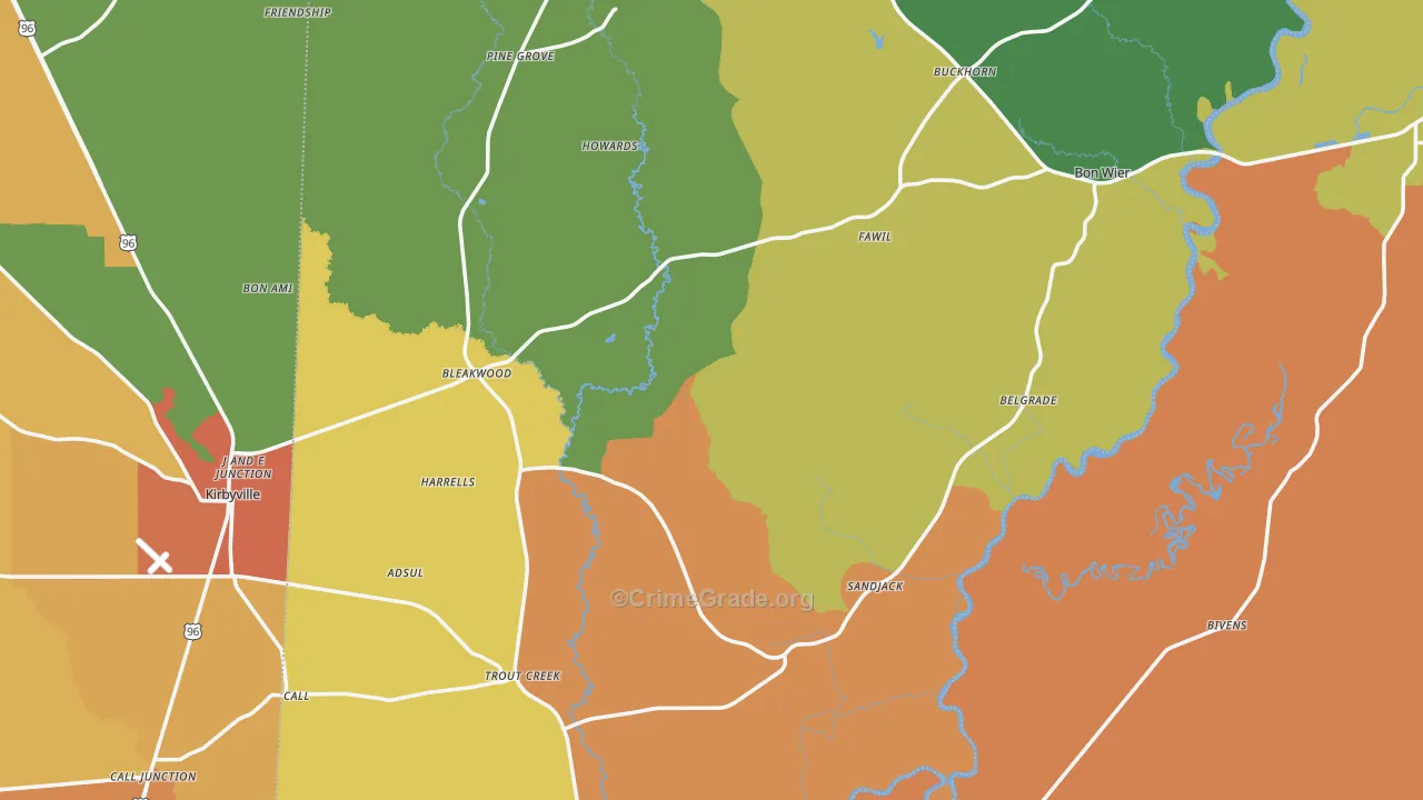 Newton County, TX Map of Drug-Related Crime Rates