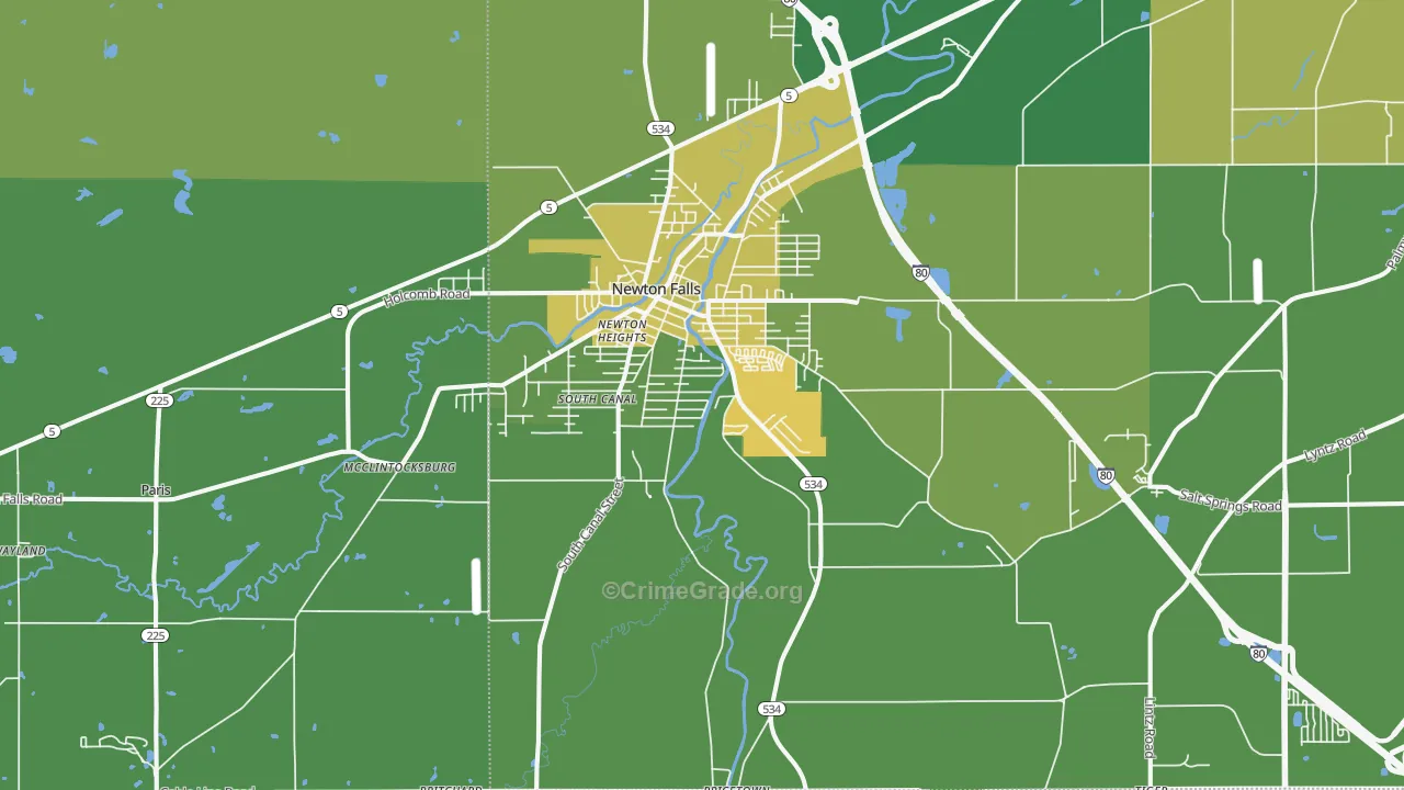 Newton Falls, OH Map of Drug-Related Crime Rates