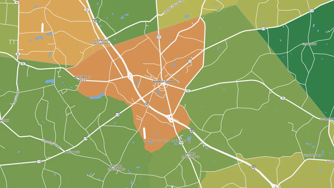 Newton Grove, NC Map of Drug-Related Crime Rates