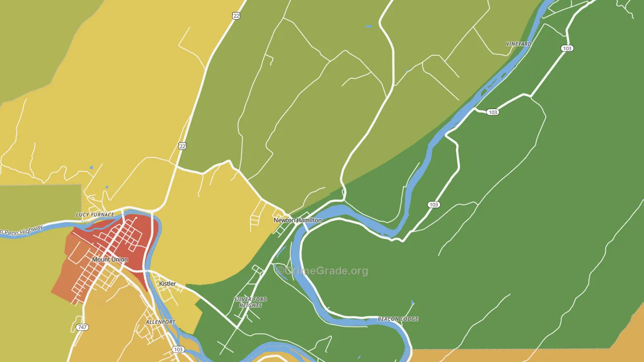 Newton Hamilton, PA Map of Drug-Related Crime Rates