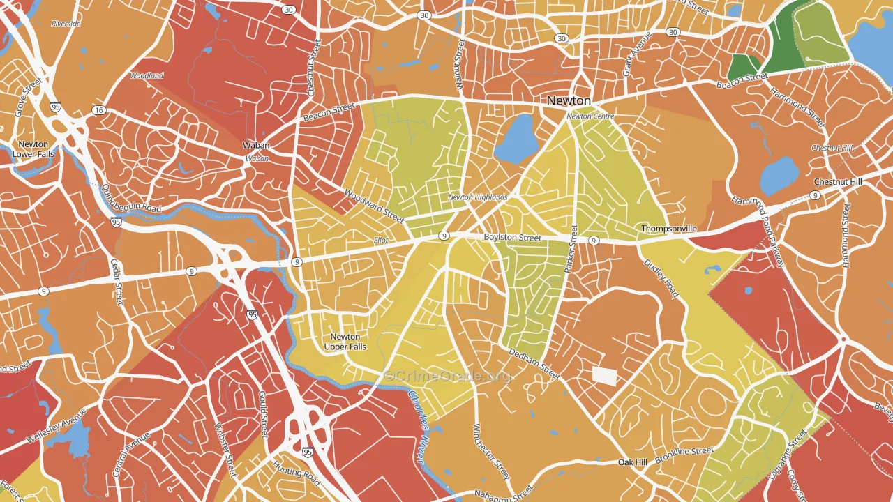 Newton Highlands, MA Map of Drug-Related Crime Rates