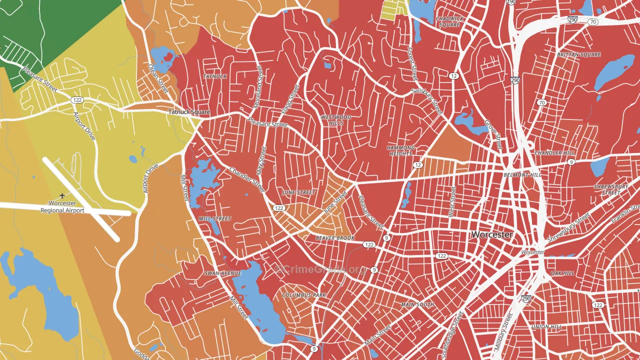 Newton Square, Worcester, MA Map of Drug-Related Crime Rates