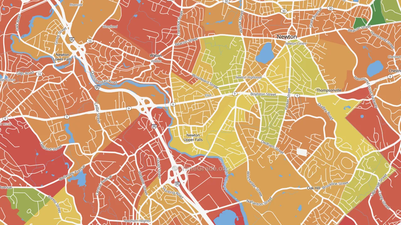 Newton Upper Falls, MA Map of Drug-Related Crime Rates