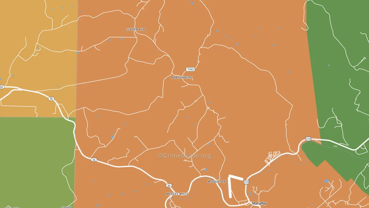 Newtonburg, PA Map of Drug-Related Crime Rates