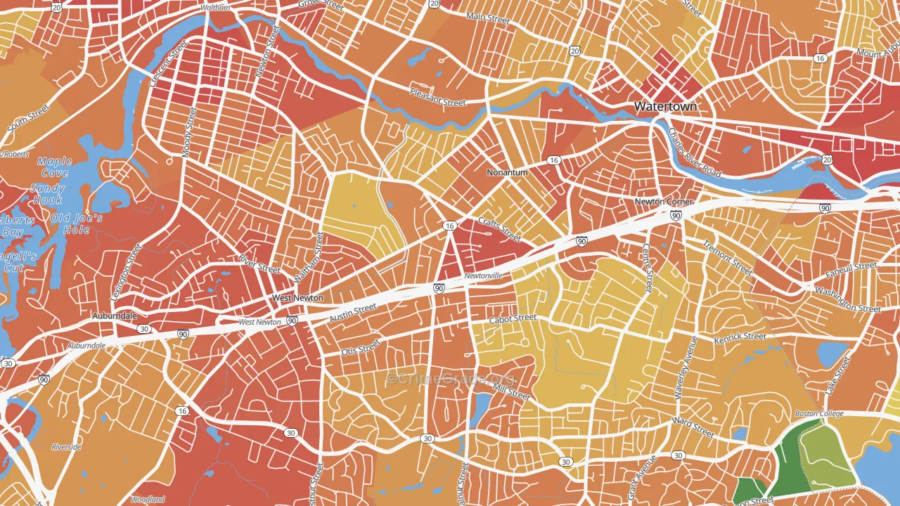Newtonville, MA Map of Drug-Related Crime Rates