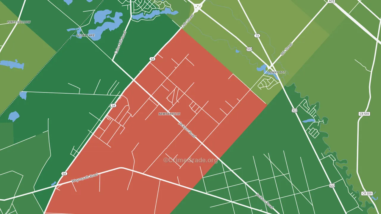 Newtonville, NJ Map of Drug-Related Crime Rates
