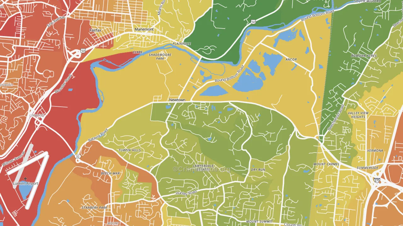 Newtown, OH Map of Drug-Related Crime Rates