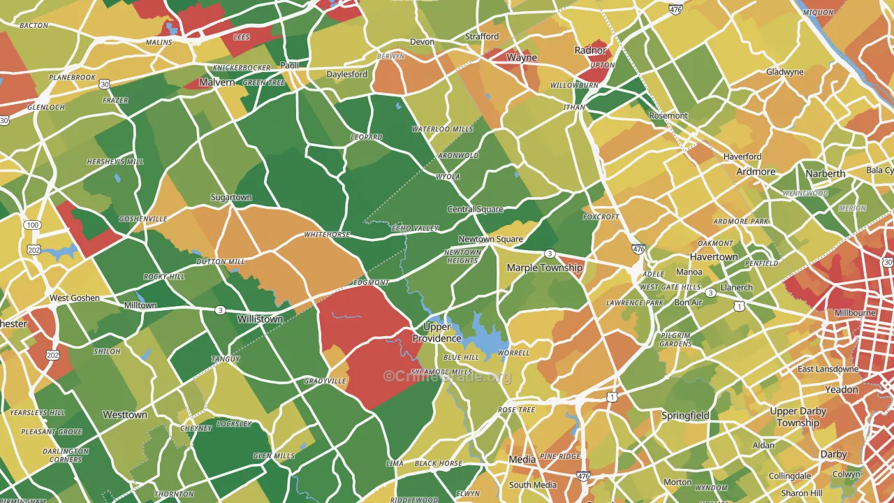 Newtown Square, PA Map of Drug-Related Crime Rates