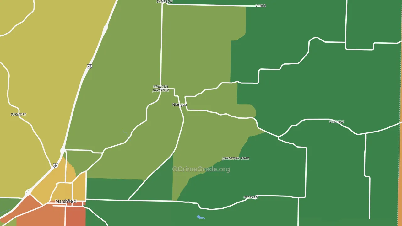Niangua, MO Map of Drug-Related Crime Rates