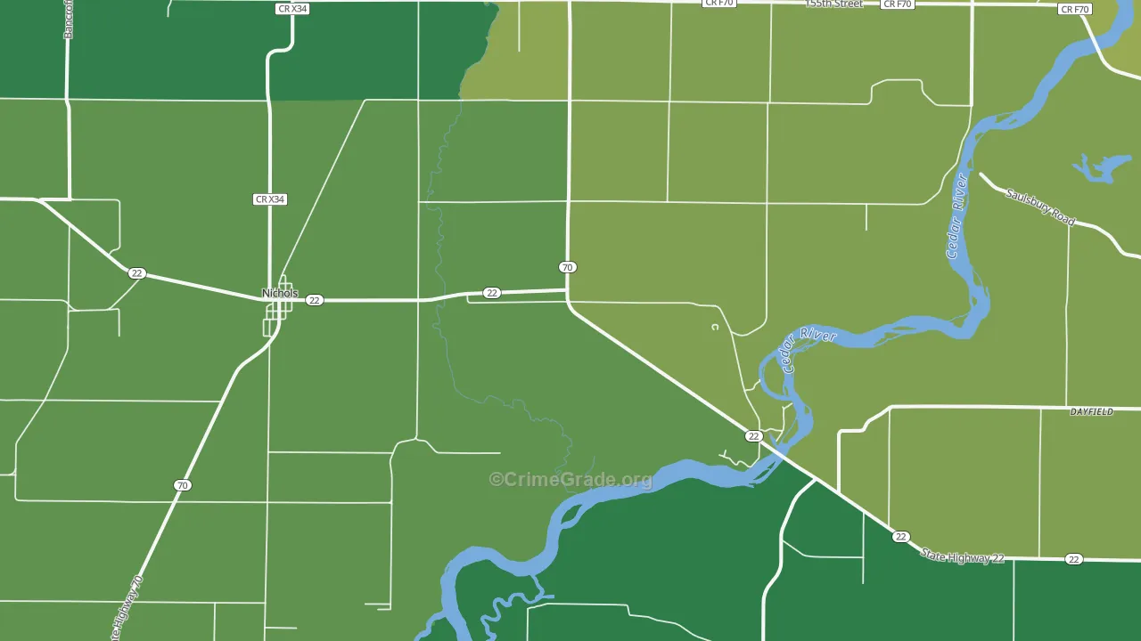 Nichols, IA Map of Drug-Related Crime Rates