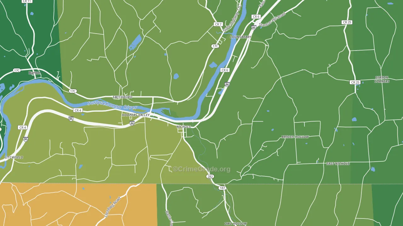 Nichols, NY Map of Drug-Related Crime Rates