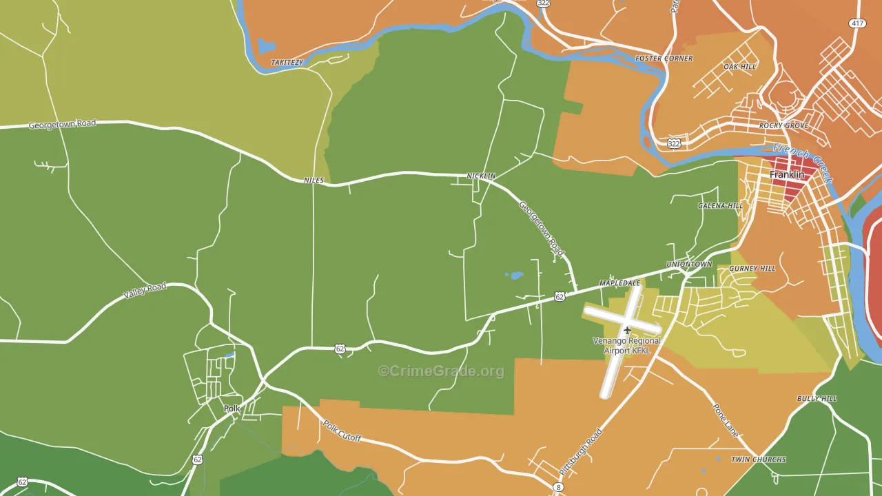 Nicklin, PA Map of Drug-Related Crime Rates
