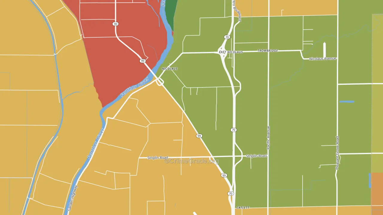 Nicolaus, CA Map of Drug-Related Crime Rates