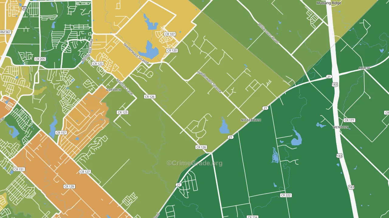 Niederwald, TX Map of Drug-Related Crime Rates