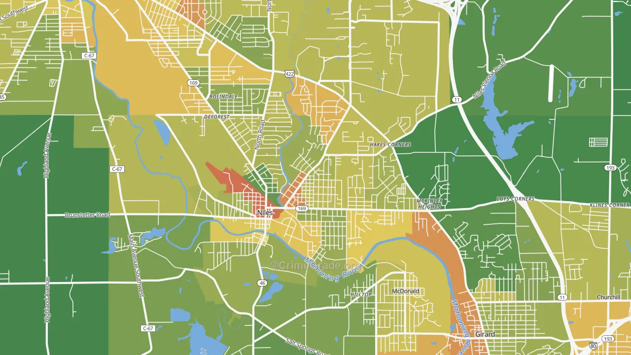 Niles, OH Map of Drug-Related Crime Rates